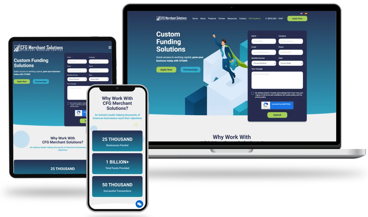 CFG Merchant Solutions website displayed on various screens