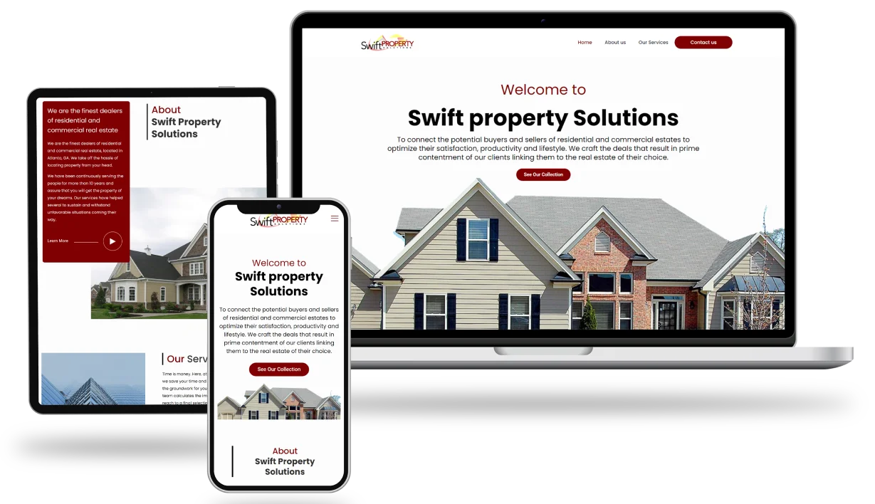 Swift Property Solutions website displayed on tablet, phone, and laptop